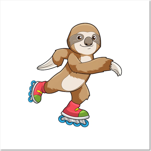 Sloth as Skater with Inline skates Wall Art by Markus Schnabel